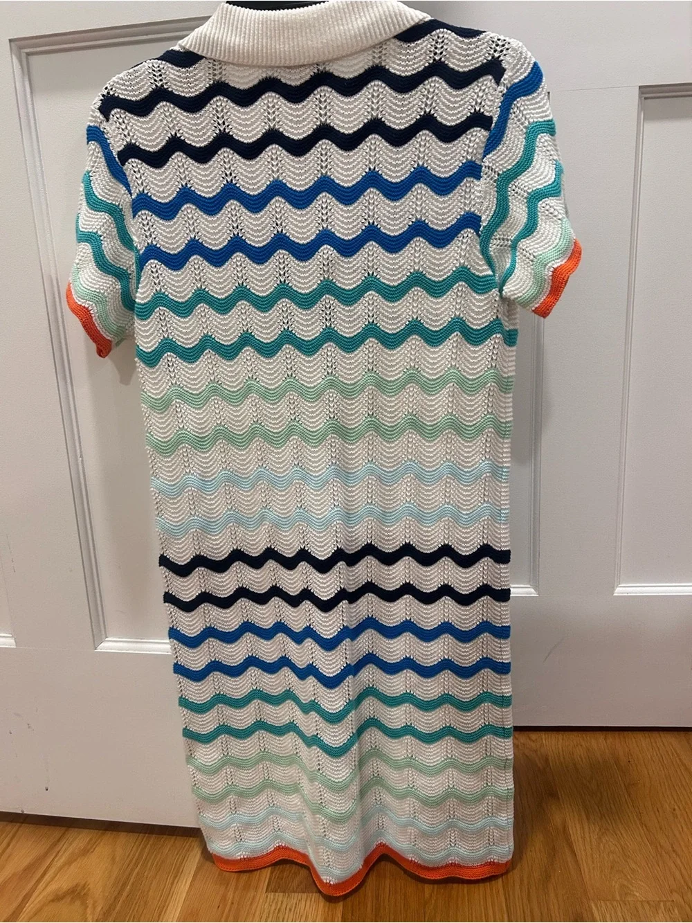 Casa Blanca Kids' White Wave-Knit Polo Dress with Multicolor Stripes